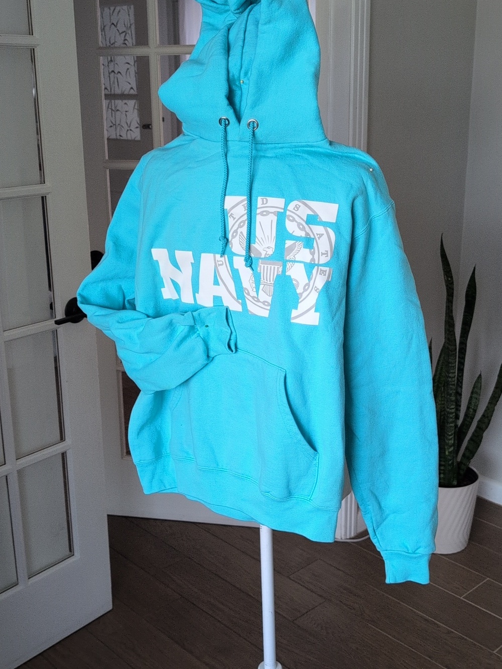 Champion US Navy Aqua Hoodie Sweatshirt Men's small - Picture 3 of 11